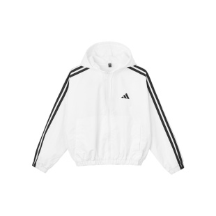 adidas 3-Stripes 轻运动休闲连帽宽松条纹夹克外套 女款 白色