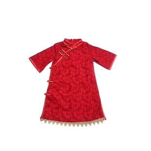 女童旗袍春季中国风儿童汉服改良唐装红色喜庆礼服宝宝长袖连衣裙