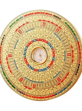 黄铜三元三合随身罗盘摆件