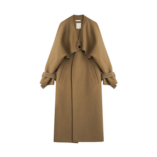 UNSPOKEN100羊毛双面尼毛呢大衣2025年冬季坎肩袖复古高级感外套