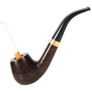 嘴食尚实木烟斗过滤铜锅烟袋锅手工石楠木男士大号旱烟斗三用烟具