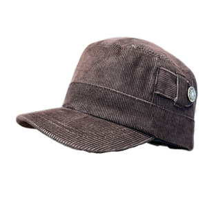 复古灯芯绒平顶帽子男女秋冬季日常户外休闲百搭马术帽纽扣鸭舌帽