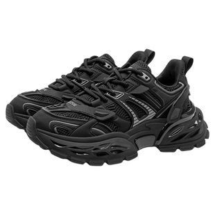 it izzue厚底增高老爹鞋男鞋黑武士秋季新款复古黑色透气运动鞋男