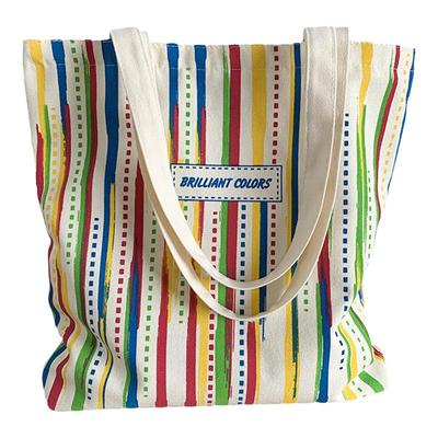 2025新款彩虹条纹学生帆布包