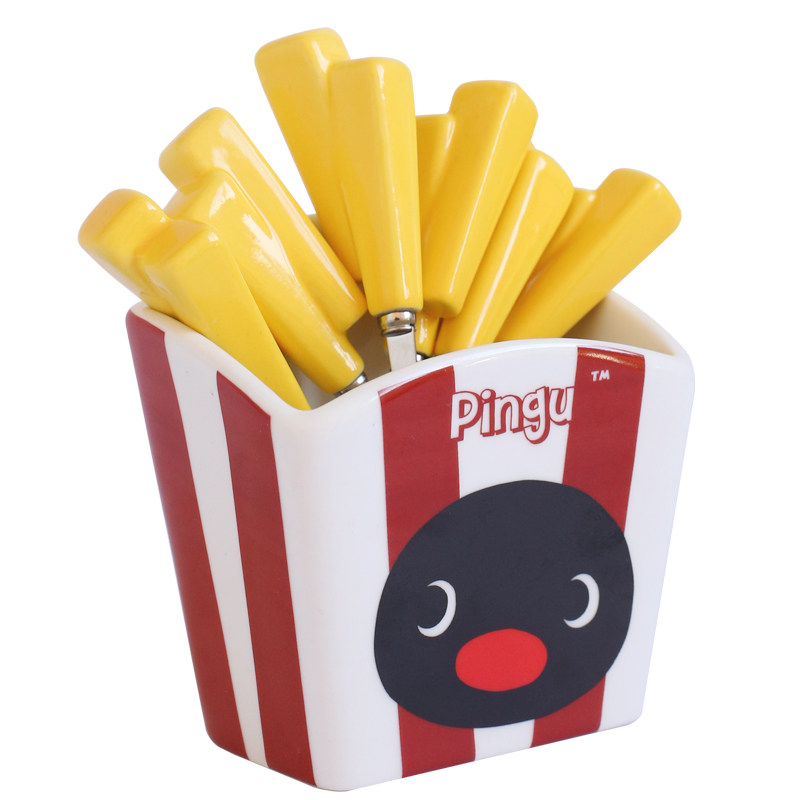 CMYD·Pingu可爱薯条水果304叉子不锈钢甜品叉收纳罐家用餐具礼物