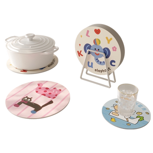 圆形卡通杯垫硅藻泥免洗可擦吸水垫轻奢高级感防烫隔热餐桌保护垫