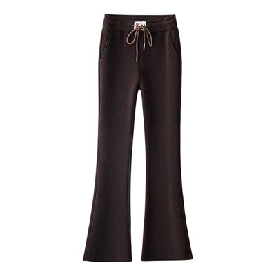 加绒加厚微喇裤女秋冬松紧腰大码