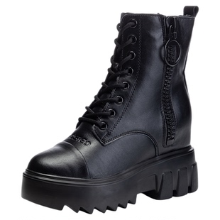 双拉链内增高9cm马丁靴女款2026新款厚底短靴冬季加绒小个子靴子