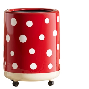 波点垃圾桶复古无盖客厅家用卧室2025新款可移动带滚轮垃圾桶红色