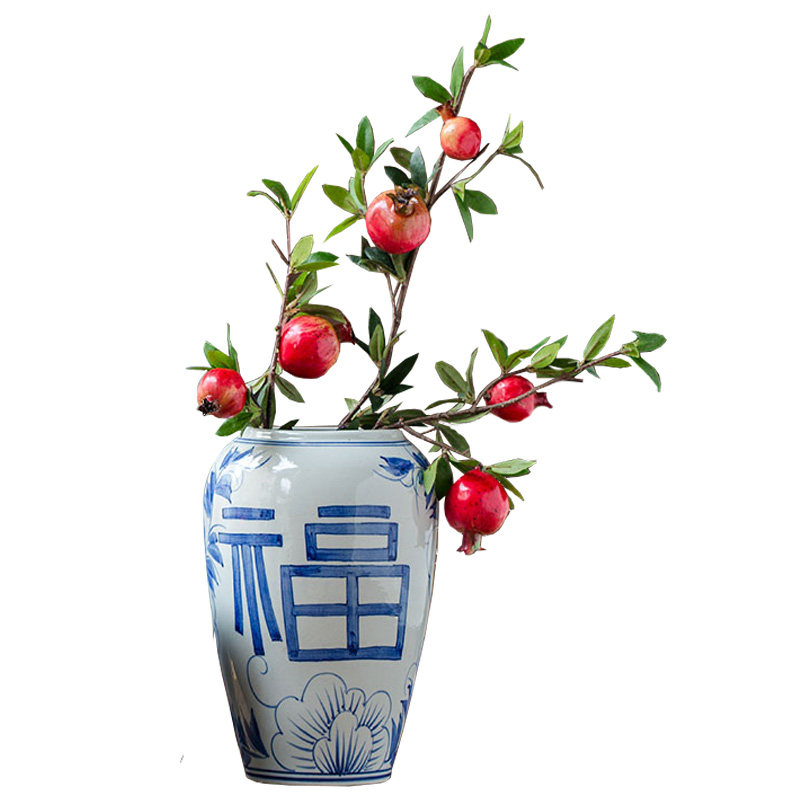 景德镇青花福字陶瓷鲜花摆件花瓶