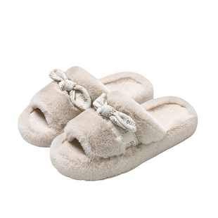 朴西秋冬季獭兔貂杨梅绒毛绒露脚趾棉拖鞋女居家外穿漏趾毛毛拖鞋