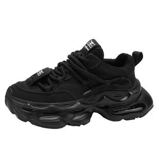 男鞋夏季网面透气高级感百搭休闲运动跑步厚底内增高黑色老爹潮鞋