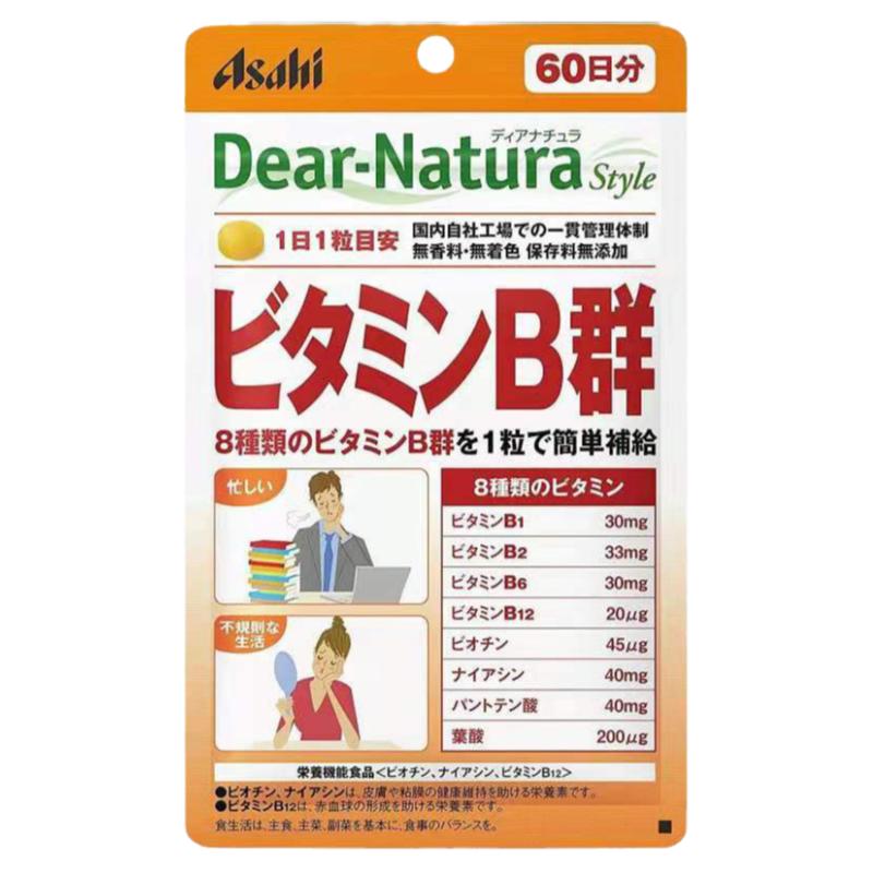 日本代购 朝日Asahi Dear-Natura维生素B60粒袋装/替换装2个月量