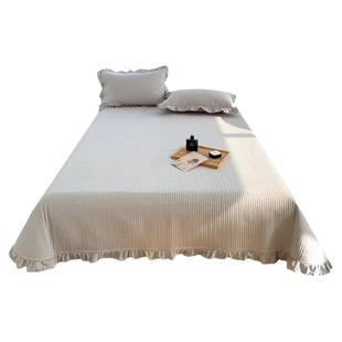 ins纯色全棉绗缝床盖单件 皱褶花边纯棉水洗棉夹棉床单三件套