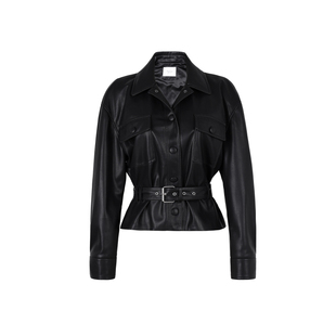 XULU原创新款酷飒风黑色收腰皮衣外套女时尚翻领短款机车皮夹克