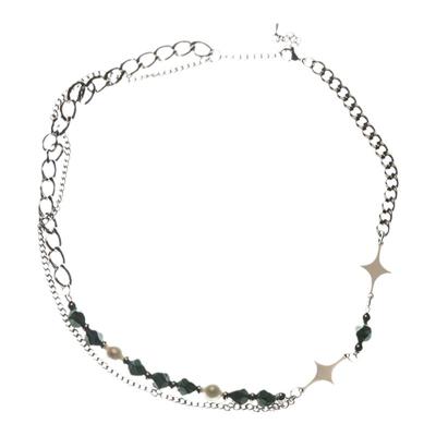 GuangYu黑纹绿石星芒叠戴项链男