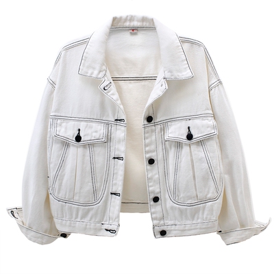 百搭短款牛仔大口袋外套