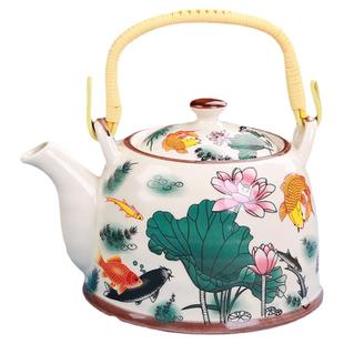 陶瓷茶壶餐厅酒店饭店家用大号老式提梁单壶带过滤网凉水壶900ML