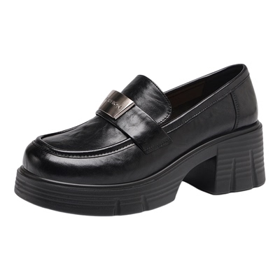 红蜻蜓品牌黑色乐福鞋