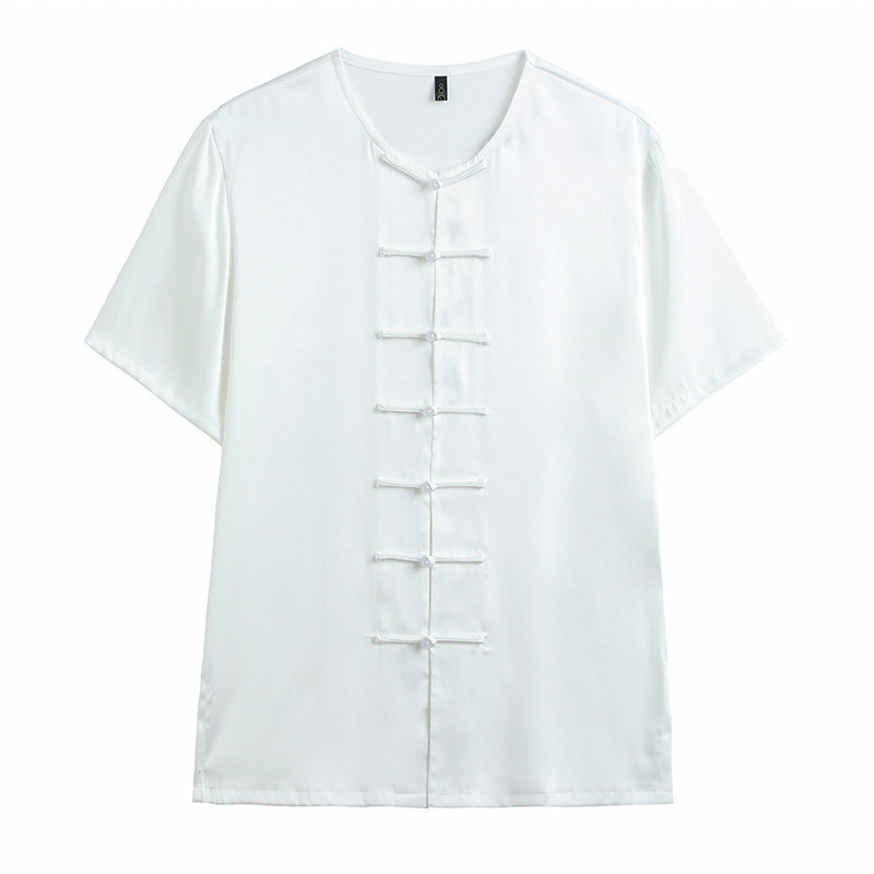 高端夏季薄款醋酸短袖太极服女款男新款上衣单件宽松练功服中老年