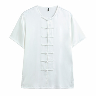 高端夏季薄款醋酸短袖太极服女款男新款上衣单件宽松练功服中老年