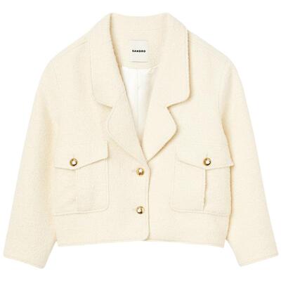 SANDRO短款花呢棉羊毛混纺外套