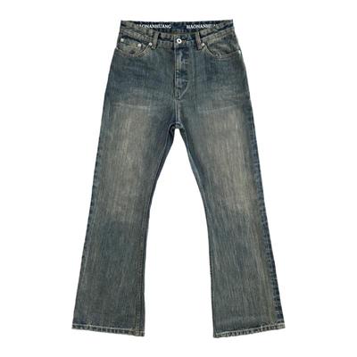浩楠黄竹节水洗做旧牛仔长裤
