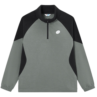 不来电|特步童装2025秋冬男大童摇粒绒半开襟上衣儿童抗静电卫衣