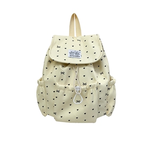 少女韩系波点小众轻便尼龙包包大学生大容量旅行包女黄色双肩背包