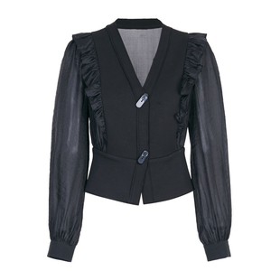 婉甸2025黑色拼接长袖外套通勤风1241O08DY1