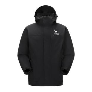 骆驼户外大朵鹅绒内胆冲锋衣男三合一防水羽绒滑雪服冬黑色外套女