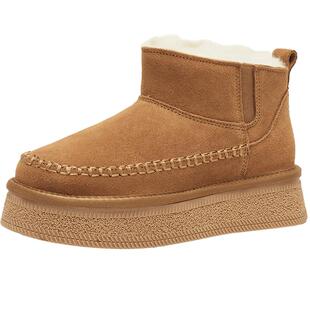 天美意复古厚底加绒保暖雪地靴棉鞋女休闲短靴