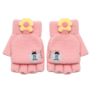 宝宝手套冬季儿童针织保暖加厚翻盖五指婴儿幼童可爱半指男女童小