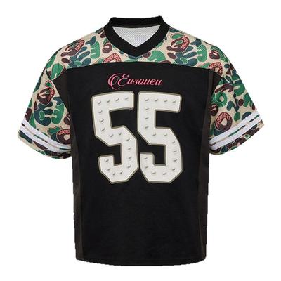 「EU」美式拼接珍珠撞色橄榄球服