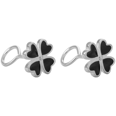 999纯银幸运四叶草耳钉弯钩耳环