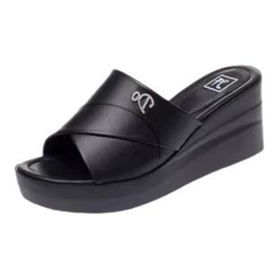 夏新款凉鞋女鞋子时尚百搭舒适轻便透气真皮软底厚底外穿坡跟拖鞋