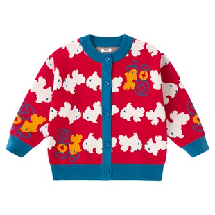 嘟嘟家儿童拜年服新中式男童毛衣红色女童年服男童上衣女宝年衣类