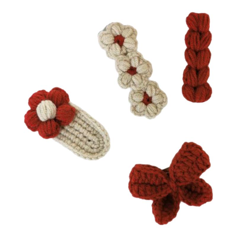 可做4个毛线钩针泡芙花朵蝴蝶发夹新手编织手工diy材料包视频教程