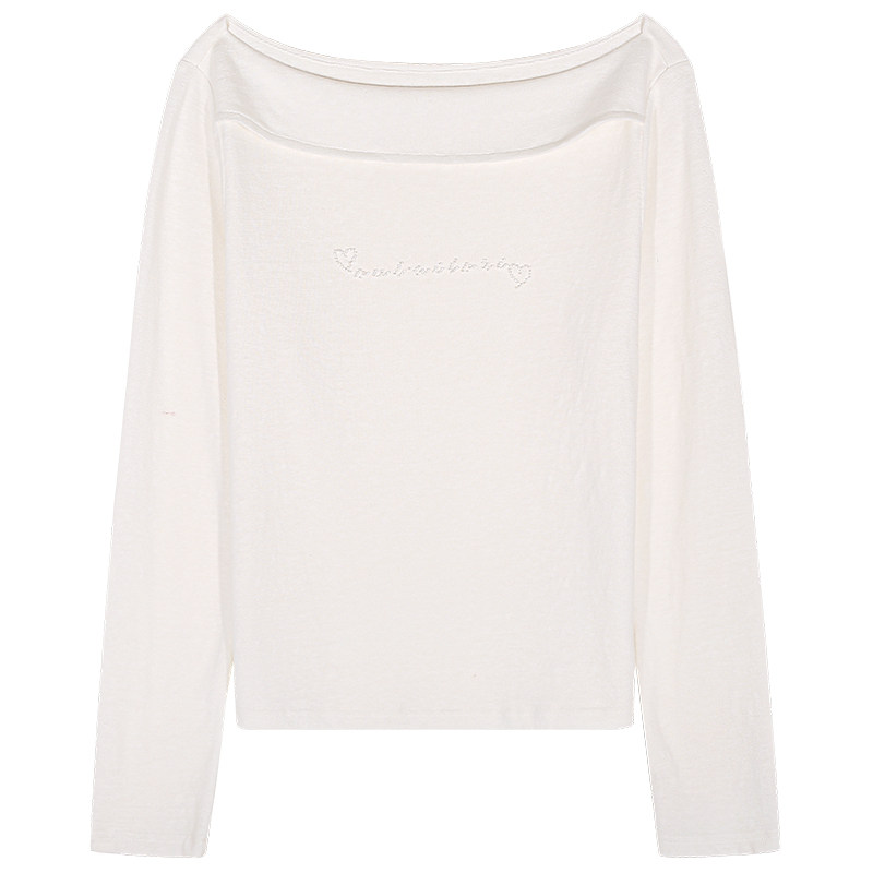 落落狷介 绝美巨好看的小上衣2025新款设计感一字肩白色T恤小个子