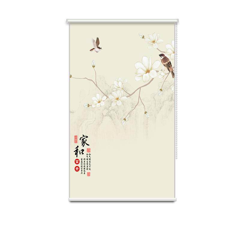 新中式卷帘窗帘遮阳帘免打孔禅意