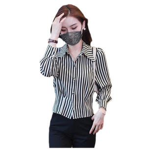 时尚休闲设计感雪纺条纹衬衫女2023春秋新款洋气减龄百搭长袖小衫
