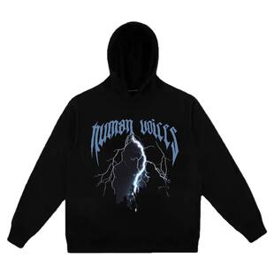 Human Voices闪电印花连帽卫衣男女宽松高街帽衫外套休闲嘻哈潮牌