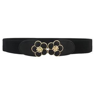 韩版圆花朵细腰封女装饰连衣裙宽腰带羽绒服衬衫弹力松紧皮带简约