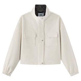 森马针织茄克春季2026新款女款宽松立领短款毛呢外套107126108001