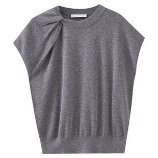 水云间包袖针织衫上衣女短袖羊毛小衫扭结利落设计感2026夏季新款