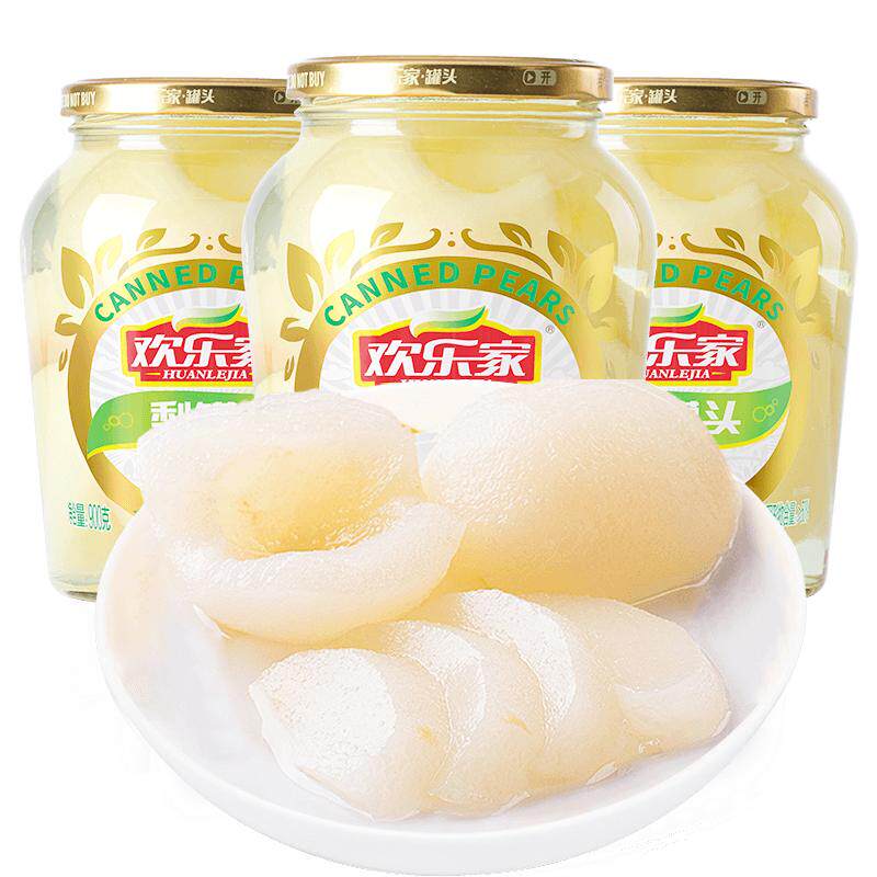 欢乐家 梨子罐头900g*3大瓶 新鲜糖水休闲食品雪梨罐头水果罐头