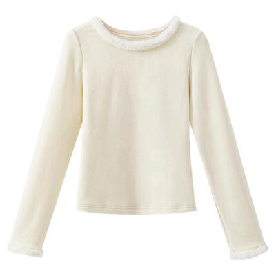 【清仓秒杀】冬季韩系气质上衣内搭打底衫小众设计感毛边长袖t恤