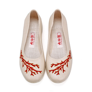 内联升女鞋北京布鞋手工千层底布鞋女红珊瑚海元单鞋8425A/8671A