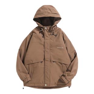 冬季三防连帽冲锋衣棉服男宽松潮牌大码加厚棉衣男士潮流休闲外套