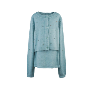 萌萌Ja」薄荷macarons 钉钻小洋装针织开衫毛衣半裙甜妹套装裙